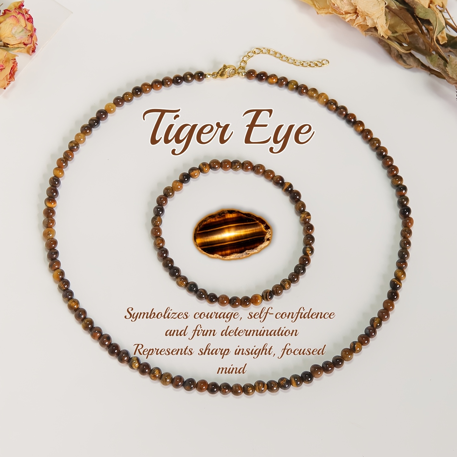 2pcs Bohemian Natural Stone Jewelry Set, Necklace & Bracelet